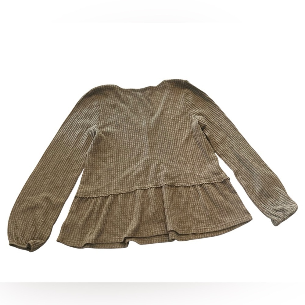 Paper Crane V Neck Balloon Sleeve Babydoll Top - Womens Size XS - Olive Green - Picture 3 of 4